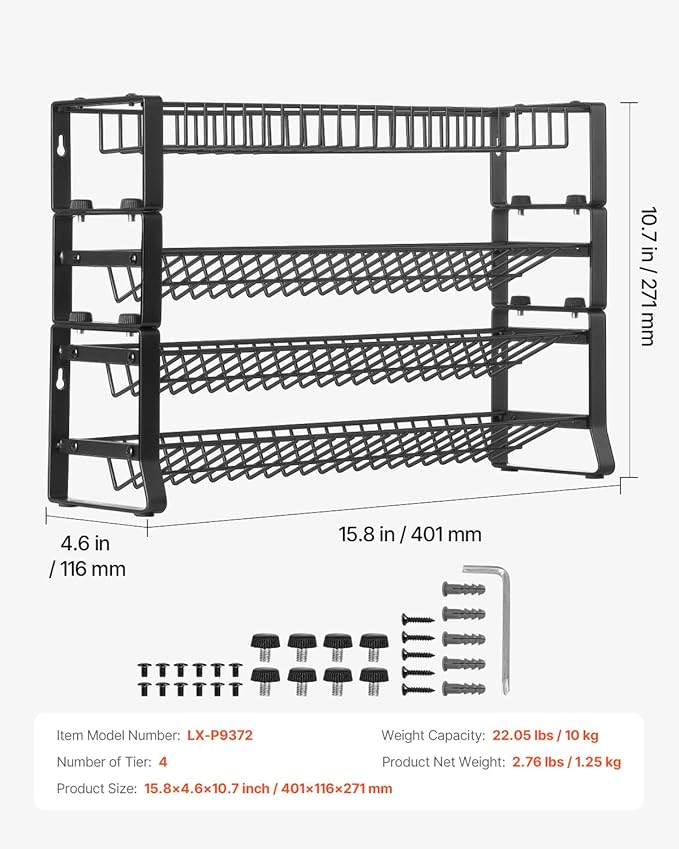 VEVOR Detachable Spice Rack Organizer for Cabinet, 4 Tie Stackable Seasoning Organizer, Spice Jars Kitchen Storage for Countertop Kitchen Pantry Cupboard, 15.8x10.7 in