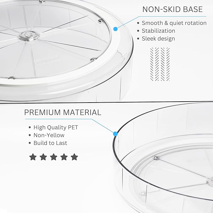 NOSTALGIQ 4-Pack Lazy Susan Organizer | Rotating Pantry Organizers and Storage | Clear Lazy Susan for Table Top, Cabinet Organizer, Perfume Organizer, Spice Rack Organizer (9", 10", 11", 12")