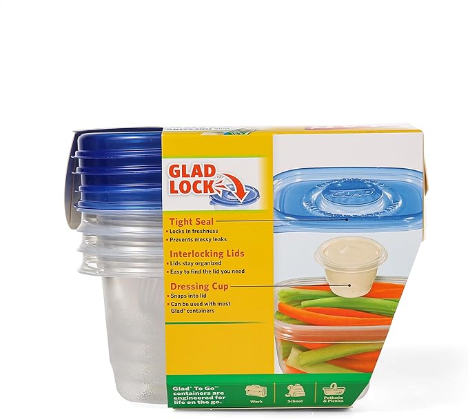 GladWare To Go Snack Food Storage Containers, Medium Rectangle, Holds 24 Ounces of Food, 4 Count Set