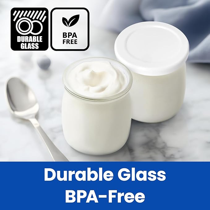 Ultimate Yogurt Jars - Make More Delicious Yoghurt! 8 Count Small Glass Yogurt Cups With Lids - 100% BPA Free, Airtight & Dishwasher Safe! Perfect Containers for Yoghurt, Oatmeal, Pudding, or Jello