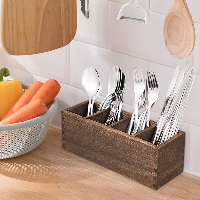 4 Adjustable Smart Compartments Kitchen Utensil Holder, Cutlery Trays, Silverware Storage Kitchen Utensil Flatware Caddy