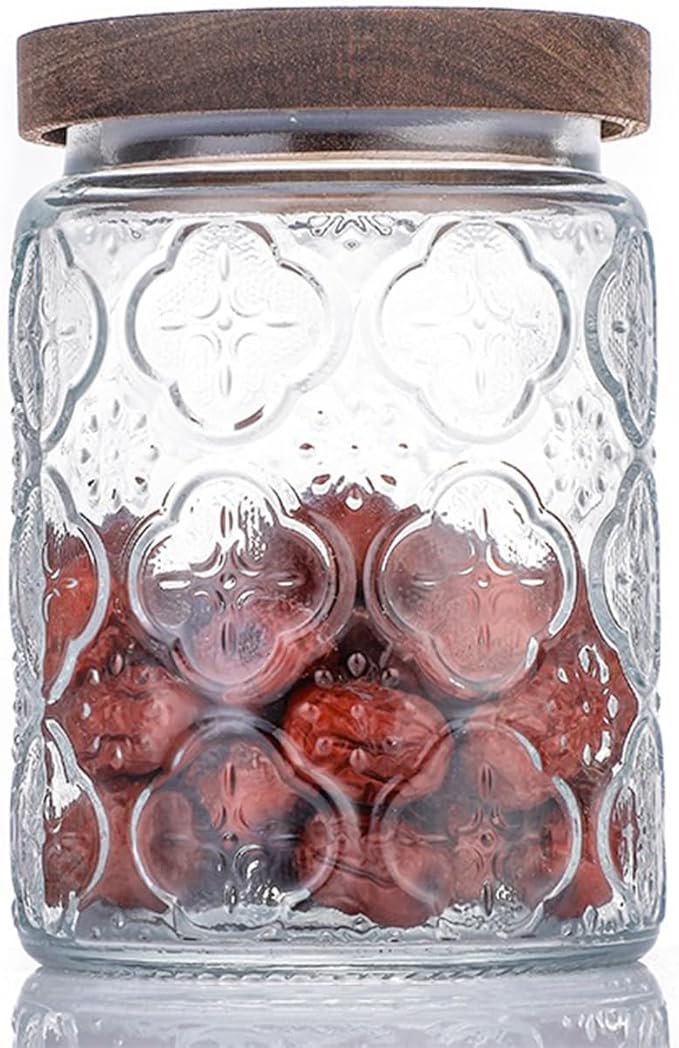 Vintage Glass Jar With Airtight Lid, Spice Jars Overnight Oats Containers Glass Storage Containers Kitchen Storage Containers for Sugar, Coffee, Tea,Candy Cookie,Pasta,Cereal
