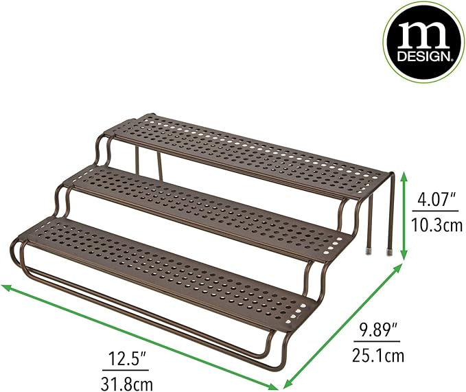 mDesign Adjustable, Expandable Metal Wire Kitchen Spice Rack - Storage Organizer Holder for Cabinet, Cupboard, Pantry, or Countertop - 3 Levels - Up to 25" Wide - Concerto Collection - Bronze