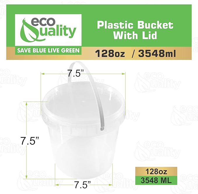 1 Gallon (128 oz) Clear Plastic Bucket with Lid and Handle (1 Pack), Ice Cream Tub with Lids - Food Grade Freezer and Microwave Safe Food Storage Containers, Round Plastic Pail Container, BPA Free