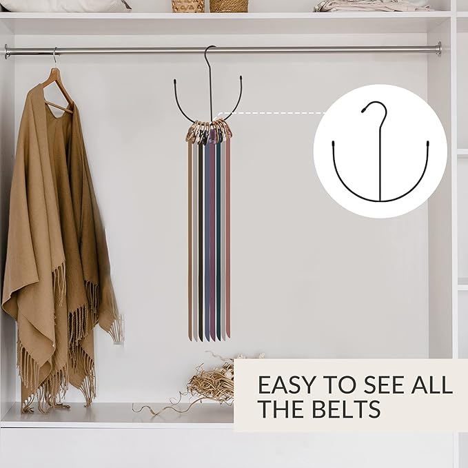 ZEDODIER Belt Hangers, Belt Rack Black Closet Accessories Organizers, Closet Organizer Hook Rack for Belt, Ties, Scarves, Camisoles, Hats, Bras, Shoes