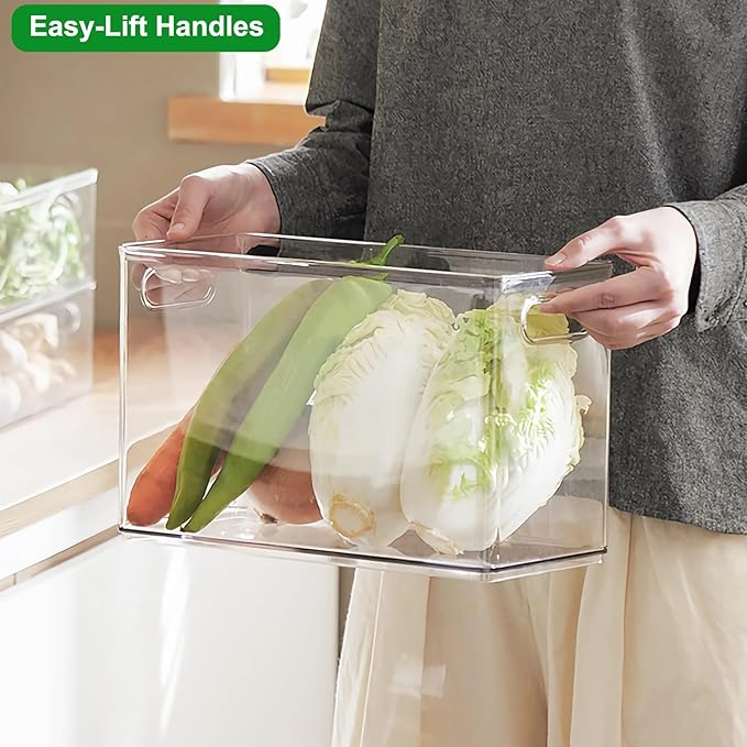 Taiuloo Stackable Refrigerator Organizer Bins with Pull-Out Drawer, Clear BPA-Free Food Storage Containers for Fridge Freezer, Kitchen Pantry Cabinet & Bathroom Vanity Organization, 9.51Quart