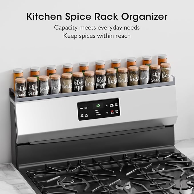 Bumusty 4X Strong Magnetic Rack for Stove Top, 30" Adjustable Oven Spice Rack, Seasoning Organizer Kitchen Shelves, Grey