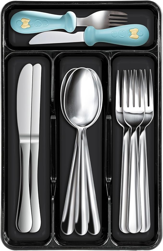 Plastic Silverware Drawer Organizer,Cutlery Storage for Kitchen Drawer Tray,Flatware and Utensil Organizer Holder Divider for Spoons Forks Knives Tableware, 4 Compartment,Small Black