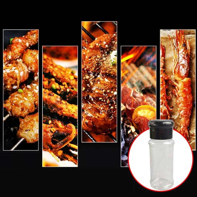 FEOOWV 100 Pcs Empty Plastic Spice Bottles Set for Storing Barbecue Seasoning Salt Pepper and More 75 ml/2.5 oz (Black)