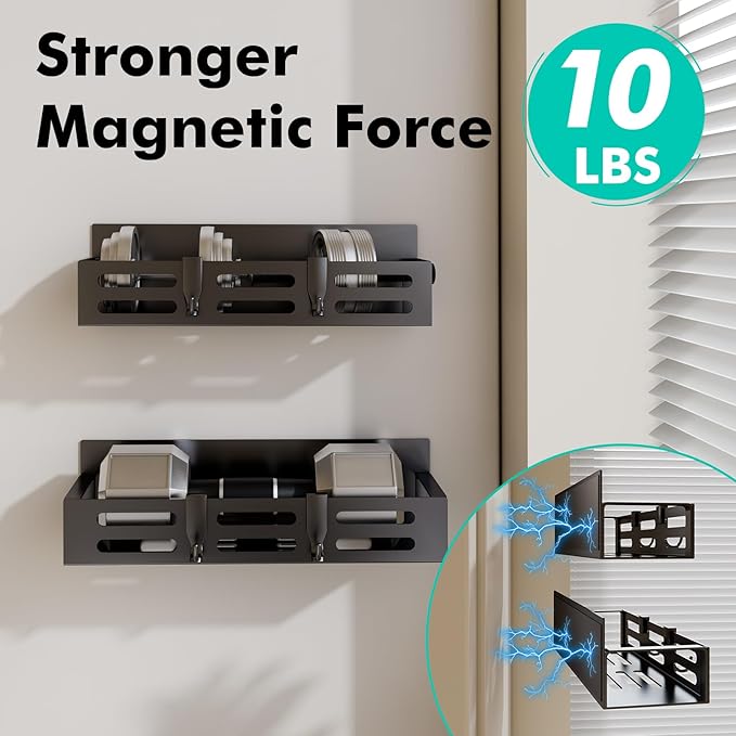 6 Pack Magnetic Spice Rack for Refrigerator Set, Black Magnetic Shelf and Fridge Kitchen Cabinet Organizers Storage Seasoning Organization Mini Shelves.
