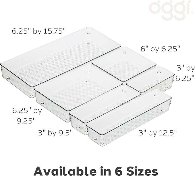 Oggi Clear Drawer Organizer - 6" X 9" - Ideal for Organizing Kitchen Drawers, Office, Desk, Silverware, Kitchen Utensils, Cosmetics and Bathrooms (Pack of 2)