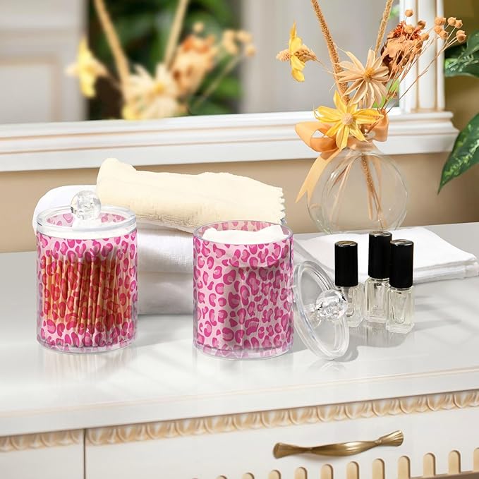 Rose Pink Leopard Print 2PC Airtight Transparent Plastic Storage Jar, Food Storage Container Glass, Can Store Candy, Salt, Coffee Beans, With lid, Easy To Use