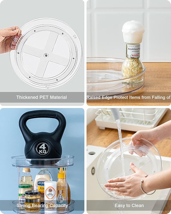 Roninkier 2-Tier Clear Lazy-Susan Turntable – 11-Inch Pantry Spice-Rack Cabinet-Organizer – Plastic Lazy Susan Makeup Organizer for Bathroom Countertop