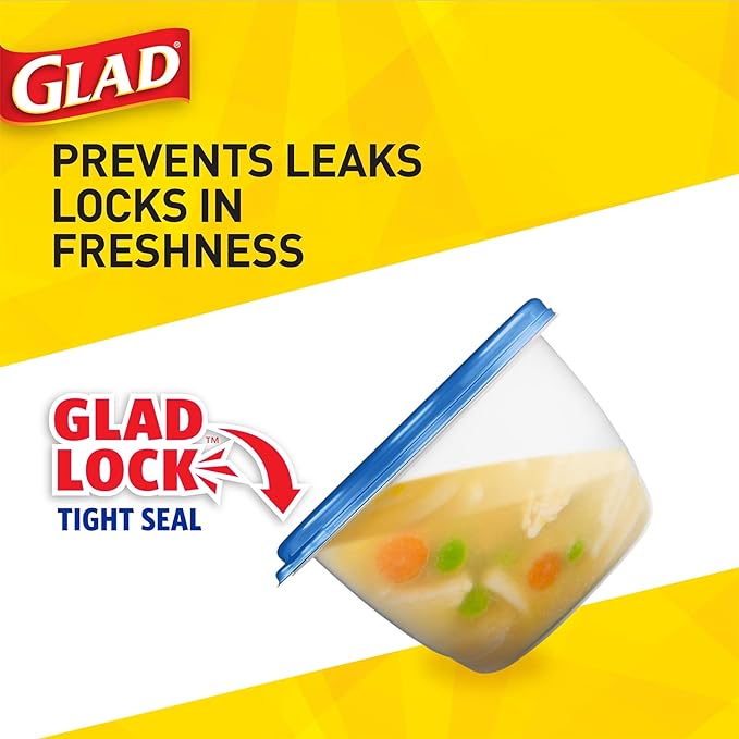 Gladware Lockware To Go Food Storage Containers | Glad Medium Size Round Food Storage That Holds up to 32 Ounces of Food, Solids, or Liquids | 32 oz Containers, 4 Count Set