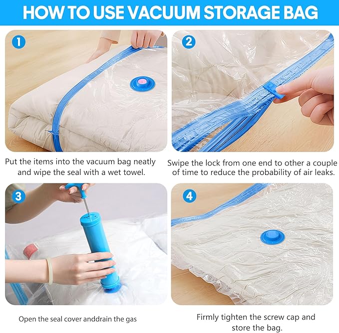 15 Pack Vacuum Storage Bags,Vacuum Seal Bags for Clothing with Hand Pump, 2 Jumbo+4 Large+4 Medium+5 Small, 80% Space Saver Bags for Clothes, Pillows, Comforters and Blankets, Home Travel Essentials