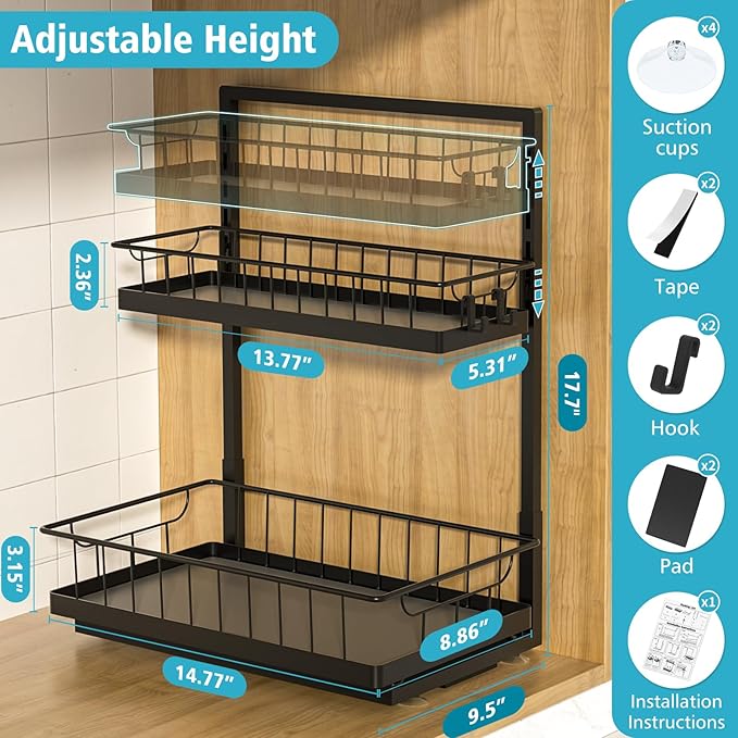 WOWBOX 1 Pack Under Sink Organizer 2 Tier Slide Out Cabinet Organizer Under Sink Organizers and Storage for Kitchen Bathroom Pantry