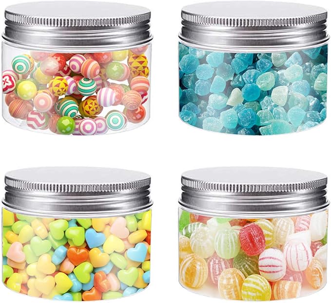 Bekith 20 Pack 4 Ounce Clear Plastic Storage Jars Containers With Screw-on Lids, Refillable BPA Free Small Round Slime Containers for Kitchen & Household Storage