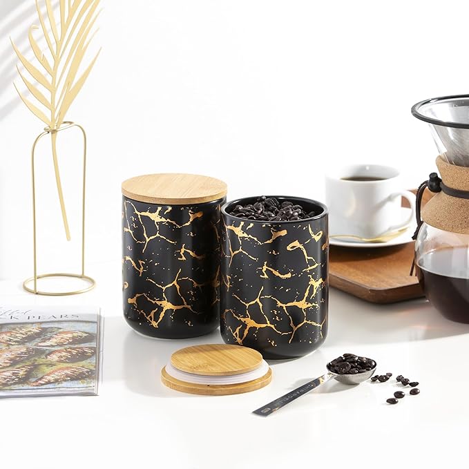 INSPIRASET- Coffee Canister, Ceramic Container with Lid - Perfect Coffee Container and Kitchen Canisters for Countertop - Elegant and Practical Gift