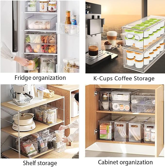 Mano Stackable Fridge Drawers Pull Out Bins with Handle Clear Refrigerator Drawers Organizer Food Storage Container Box with Dividers Plastic Produce Saver for Pantry, Cabinet, Kitchen, Clothes(7Pack)