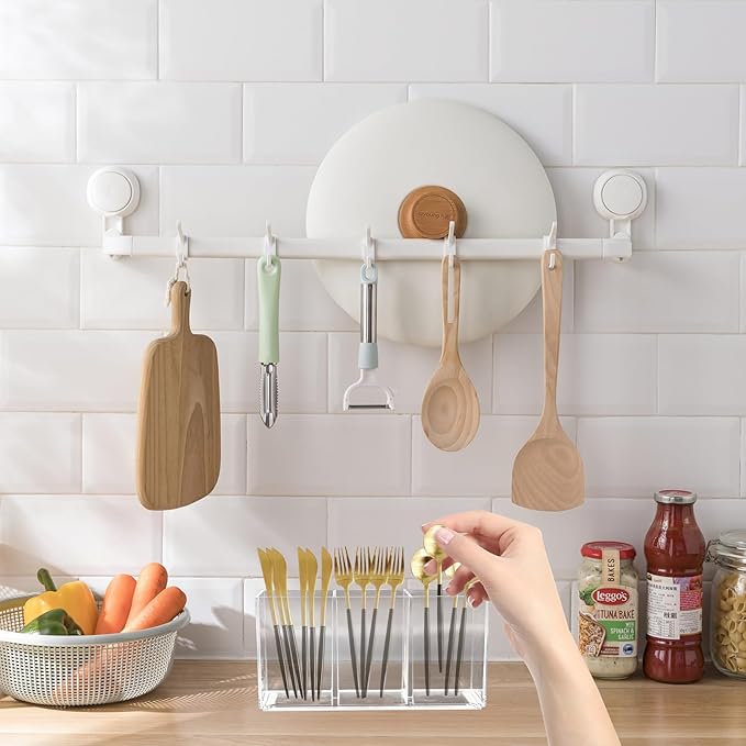 Acrylic Kitchen Utensil Holder, Cutlery Caddy with 3 Sections of Storage, Cutlery Organizer for Forks, Knives and Spoons