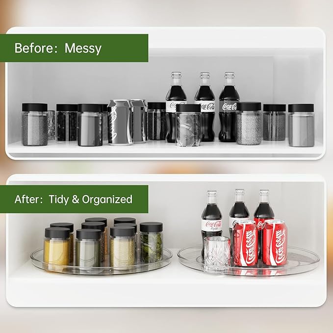10.6 Inch Clear Lazy Susan Turntable Cabinet Organizer, Rotating Spice Rack Pantry Organization and Storage for Kitchen, Bathroom Makeup Vanity Countertop, Fridge,4-Pack