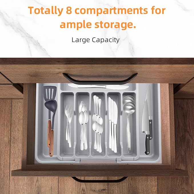 ZWANG Silverware Drawer Organizer - Expandable Kitchen Drawer Organizer,13 to 22.4 Inch Adjustable Kitchen Utensil Tray, Flatware Tableware Tray for Spoon Spatula Forks