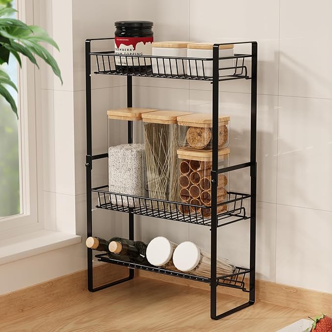 Countertop Spice Rack Slim 3 Tier Tall Seasoning Storage Rack Kitchen Spice Shelf Standing Rack Skincare Organiser