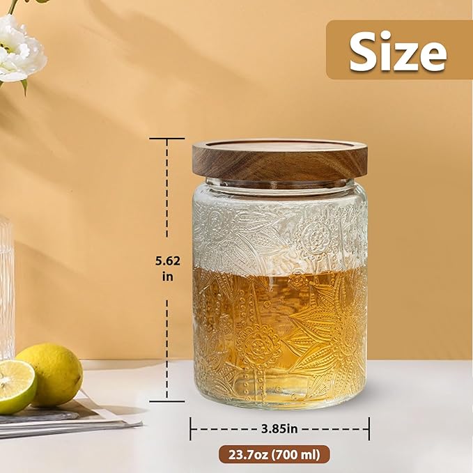 Vintage Glass Jar With Airtight Lid, Kitchen Glass Food Storage Containers Mason Jars for Cookie, Candy, Sugar, Coffee, Beans, Tea, Oats, Flour, Grains, Delicate Food Storage Jar