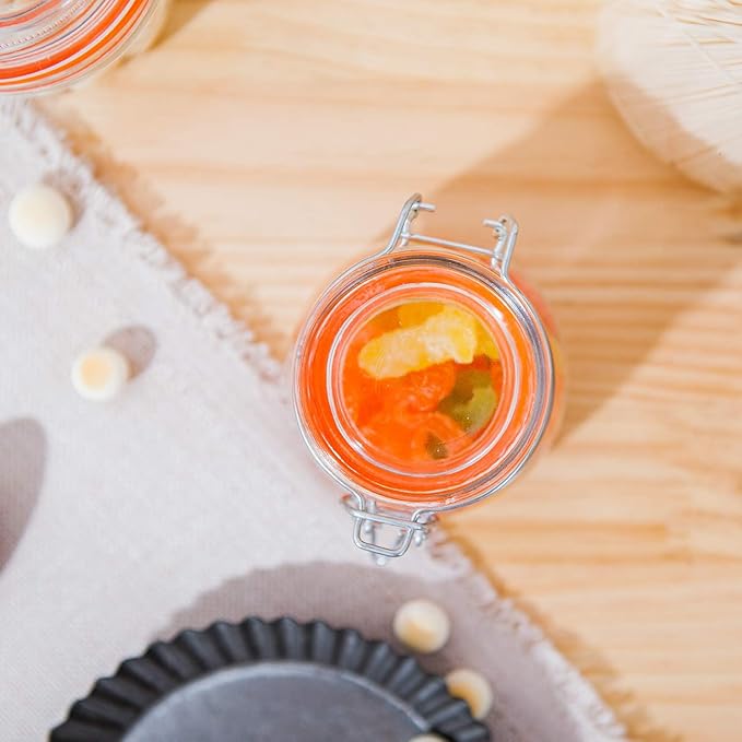 Encheng Small Glass Jars With Airtight Lids, Glass Spice Jars 5 oz,Maosn Jars With Leak Proof Rubber Gasket 150ml,Glass Storage Containers With Hinged Lid,Mini Kitchen Canisters 24 Pack