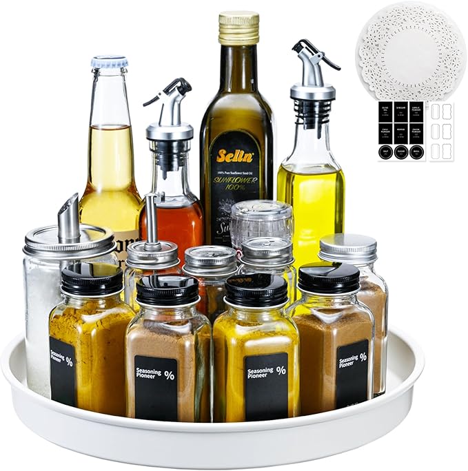 Amolliar 10" 1Pack Lazy Susan Organizer, Non-Skid Metal Rotating Turntable for Kitchen, Fridge, Cabinet, Countertop, Vanity, Bathroom, Pantry Storage Organizer, Under Sink Organizer, Spice Rack White