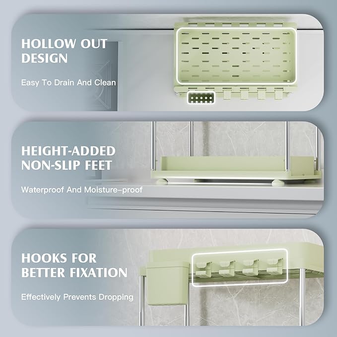 Under Sink Organizer, 2 Pack Under Kitchen Bathroom Cabinet Organizer, 2 Tier Under Bathroom Kitchen Sink Organizer, Adjustable Height Bathroom Kitchen Cabinet Organizers and Storage, Green