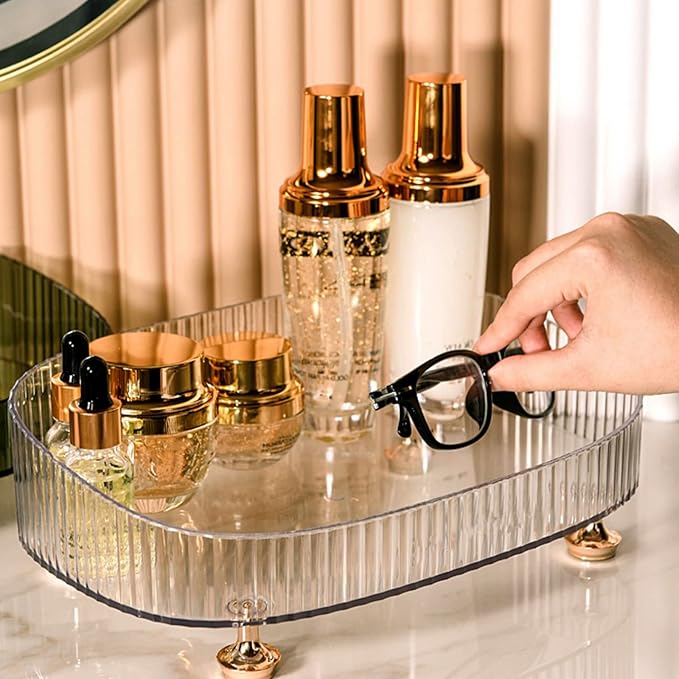 Vanity Tray Perfume Organizer – Acrylic Bathroom Tray,Countertop Storage Decor Trays for Dresser,Makeup Skincare Cosmetic Organization (Clear)
