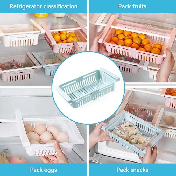 2PCS Refrigerator Drawer, Fridge Drawer Organizer Pull out Storage Drawer Under Shelf Drawer Refrigerator Organizer Bin for Egg Fruit Vegetable(Blue)