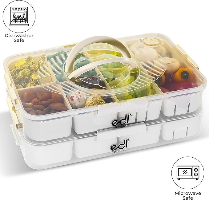 NEW Snackle Box Container 2-Pack | Divided Serving Tray with Lid & Handle | Snack Organizer | Fruit Storage Containers for Fridge | Containers for Adults & Kids | Dishwasher & Microwave Safe, BPA-Free