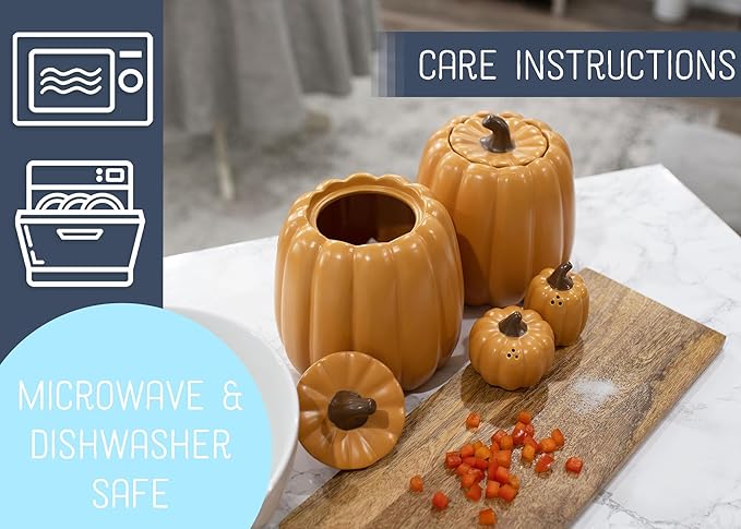 Nat & Jules Pumpkin Shaped 6 x 6 Inch Ceramic Storage Canisters: Perfect for Halloween, Thanksgiving and Indoor Fall Table Décor & Centerpieces - Set of 3, Orange