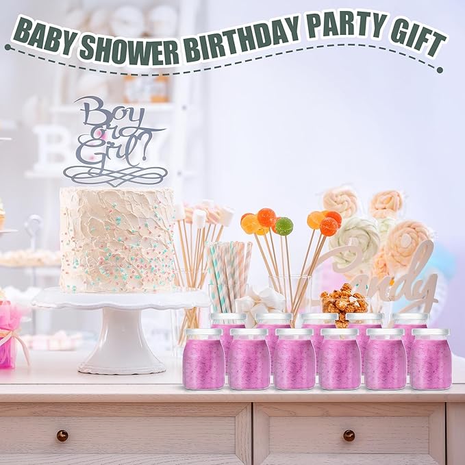 Zubebe 12 Pack Small Glass Milk Bottles Clear Mini Party Bottles with Lids Glass Juice Jars Reusable Small Milk Jars Vintage Breakfast Shake Containers for Baby Shower Birthday Party Favors(5 oz)