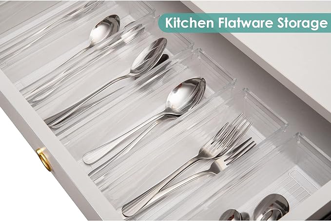 Backerysupply Clear Plastic Drawer Organizer Tray for Vanity Cabinet (12”×3”×2”,Set of 8),Storage Tray for Makeup, Kitchen Utensils, Jewelries, and Gadgets