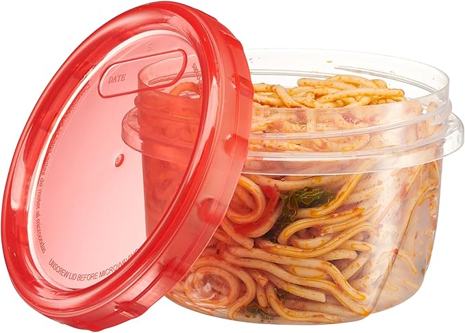 PLASTICPRO 6 Pack Twist Cap Food Storage Containers with Red Screw on Lid- 16 oz Reusable Meal Prep Containers - Freezer and Microwave Safe Red Plastic Food Storage