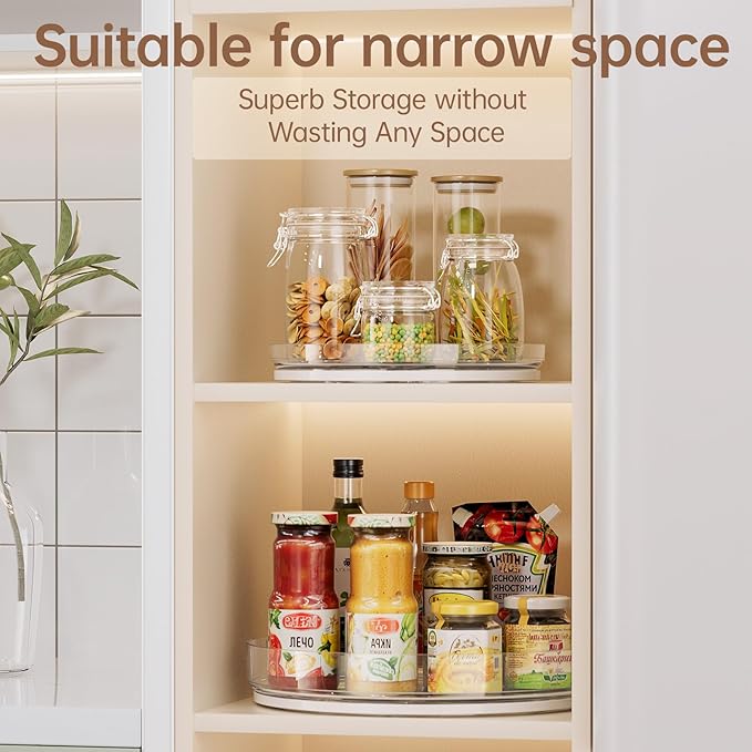 LAMU 3 Pack Lazy Susan Organizer, Clear Lazy Susan Turntable for Cabinet, Pantry Lazy Susan Organizer, Lazy Susan Spice Rack for Refrigerator or Table Top, 1×11.4" + 2×9"