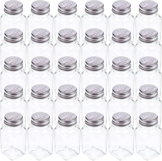 Tebery 30 Pack Glass Salt and Pepper Shaker Set with Stainless Steel Mushroom Top, 2.7oz Spice bottle for Kitchen, Restaurants and Catering, Classic Design