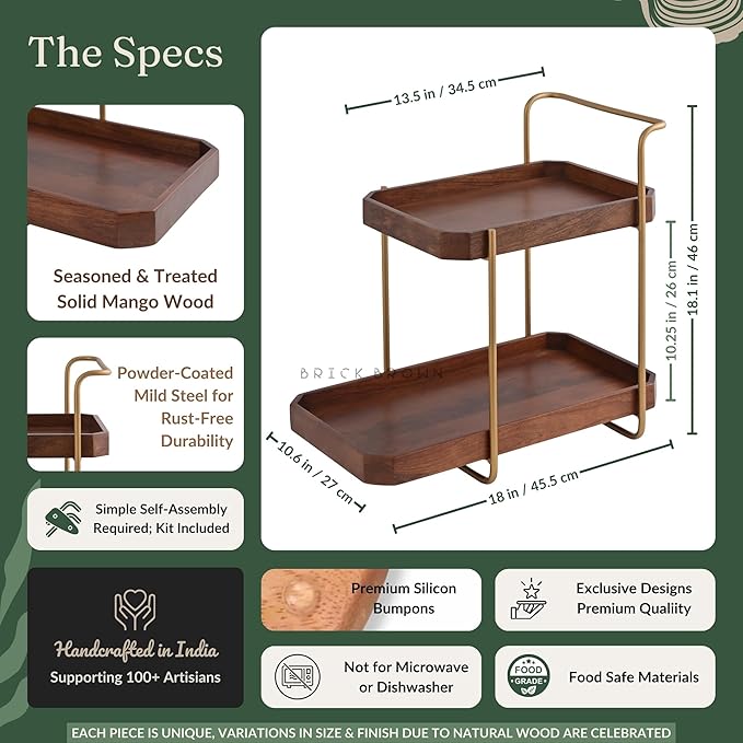 ®️ Handcrafted Premium Homeydo Organizer | Wooden Spice Rack | 2-Tier Kitchen Countertop | Cabinet Storage Shelf | Home Décor Display in Wood (18.0x10.6x18.1 Inch)