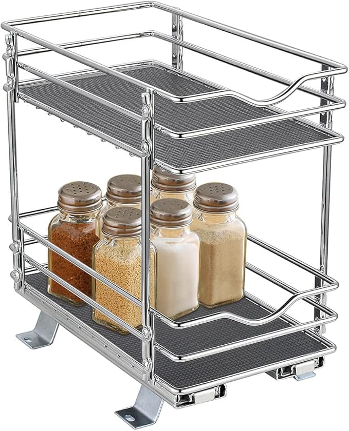 OCG 2 Tier Pull Out Spice Rack Organizer(6.3" W x 10.4" D) for Cabinet, Slide Out Seasoning Organizer Fits Spices, Sauces, Cans etc