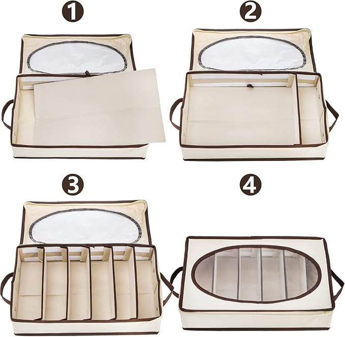 Hiceeden Silverware Organizer with Zipper Lid, 16.5"×10.6"×3.5" Flatware Storage Box with Adjustable Dividers and Handles, Portable Cutlery Holder Utensil Case for Spoon, Fork, Knife, 6 Compartment