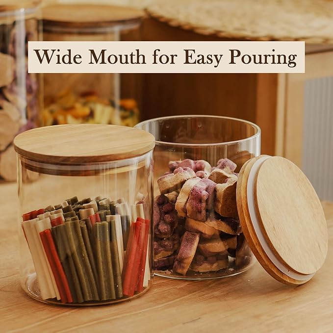Labina Glass Storage Container Airtight Food Jars Kitchen Canister with Wood Lids, 50 Oz Wide Mouth Pantry Organization Glass Jar for Flour, Sugar, Cookie, Spagetti, Nuts and Candy (2 Pack)
