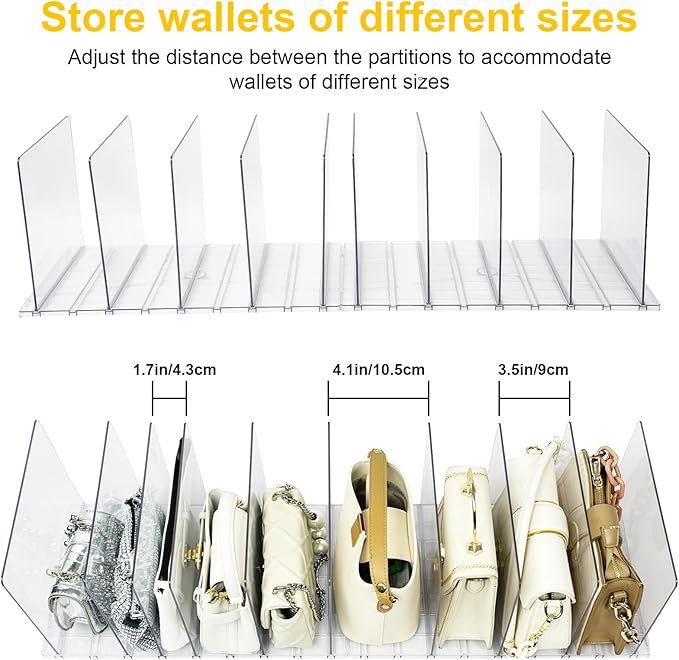 VERONLY 2 Pack Purse Organizer for Closet, 10 Layers Acrylic Shelf Dividers, Adjustable Purse Wallet Bag Divider, Handbag Separator Organizers for Office, Bookshelf, Bedroom