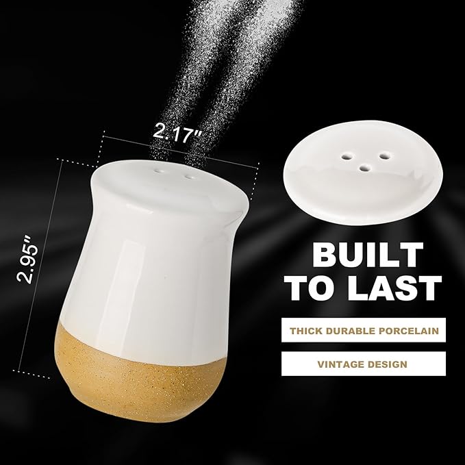 Hasense Salt and Pepper Shakers, Ceramic Salt Shaker set of 2, Cute Spice Sugar Shaker for Countertop, Farmhouse Salt Pepper Container Set for Home Wedding Decor, Christmas Gift, 2 Piece(White)