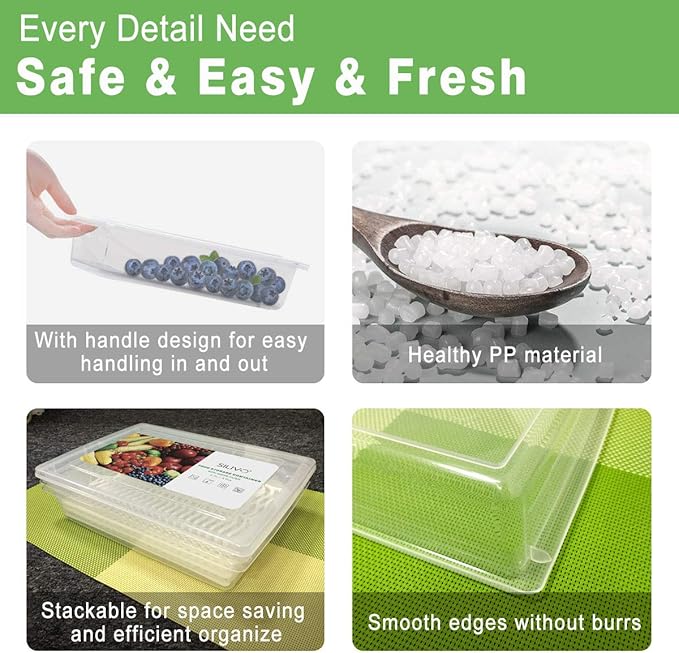 SILIVO Fridge Produce Saver Containers (3 Pack) - 2.5L Drain Tray Keeps Veggies, Fruits, Lettuce Fresh