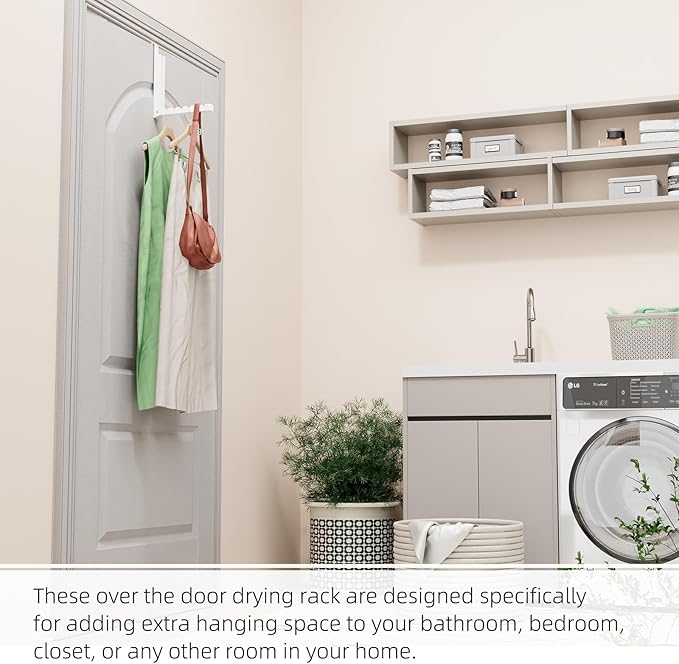 2 Pack Over The Door Hangers for Clothes, Folding Over The Door Drying Rack for Laundry,Over The Door Clothes Hanger,Overdoor Hanger Hook Coat Rack, Drying Rack for Dorm, Portable,White