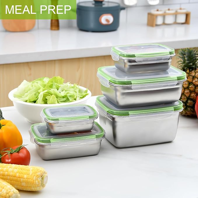UPTRUST Stainless Stainless Steel Food Storage Containers | Leak Proof & Airtight Lids | Set of 5 Containers BPA Free that are Dishwasher & Freezer Safe, Green