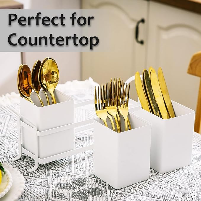 NOLIES Kitchen Utensil Holder, Silverware Caddy, Flatware Cutlery Organizer, Ideal for Modern Countertop Storage Solutions & Party Use, Metal and Durable Design